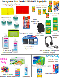 1st Grade 25-26 School Supply List